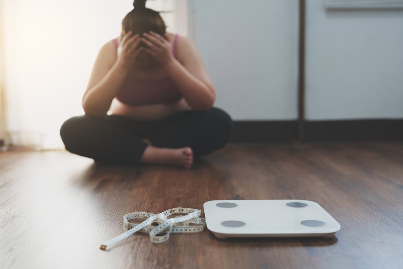 Depressed sadness  woman failure in weight loss.